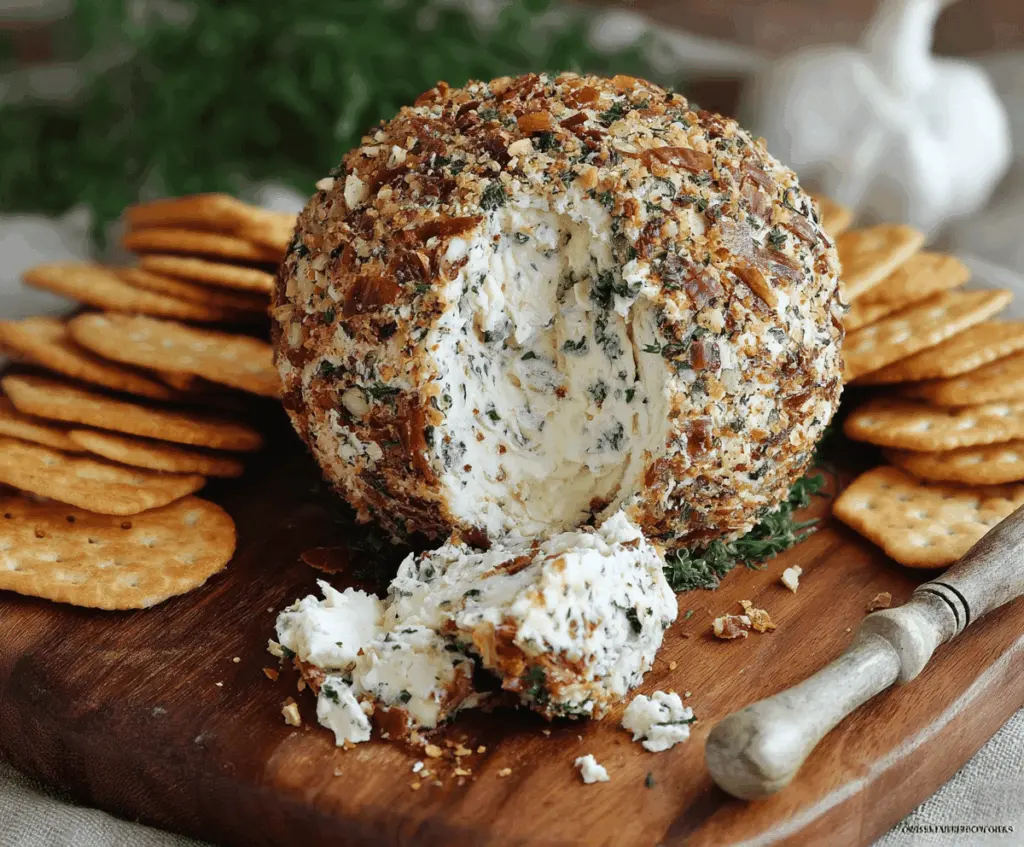 Delicious Herb and Garlic Cheese Ball with fresh herbs and creamy cheese