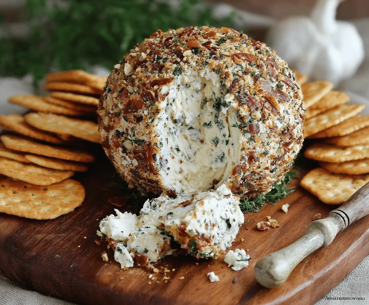 Delicious Herb and Garlic Cheese Ball with fresh herbs and creamy cheese