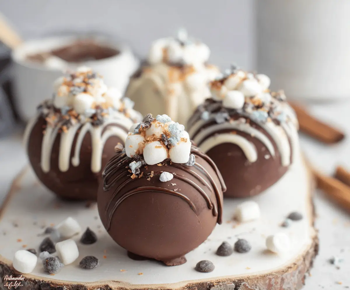Delicious hot chocolate bombs filled with rich cocoa and marshmallows, perfect for cozy winter treats.