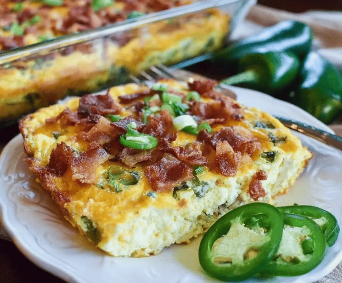 Delicious Jalapeño Popper Breakfast Casserole with melted cheese and spicy jalapeños modern breakfast recipe