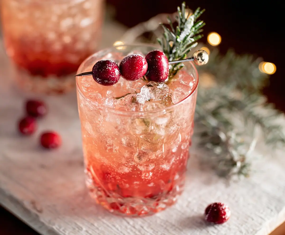 Festive Kris Kringle's Jingle Batch Cocktail served in a holiday-themed glass with colorful decorations.