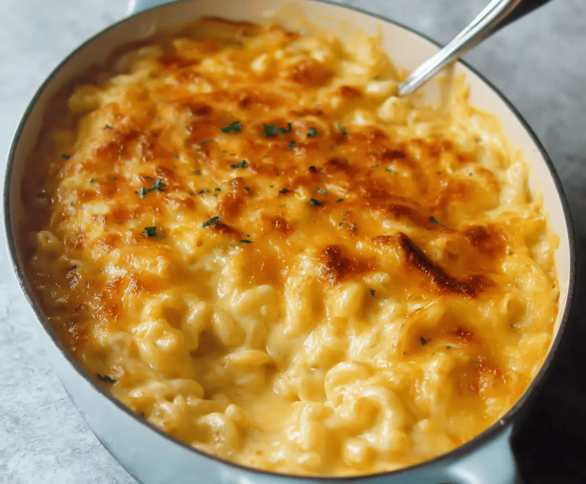 Creamy Paula Deen's Mac And Cheese served in a rustic bowl with melted cheese topping.