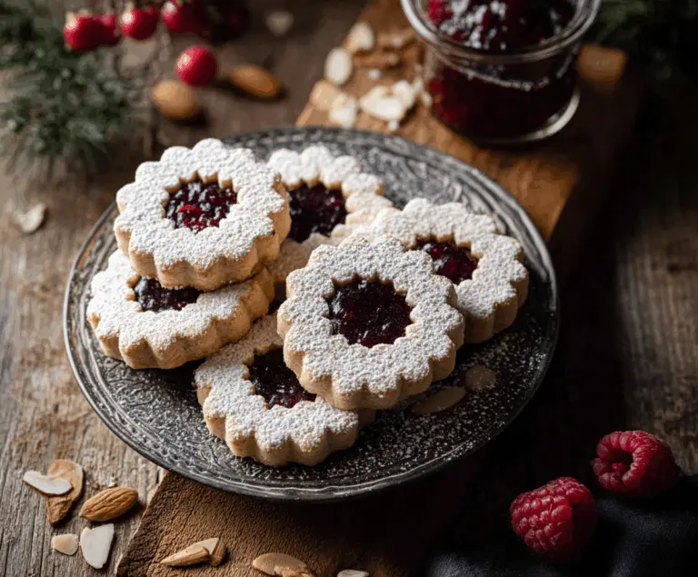 Raspberry Almond Linzer Cookies