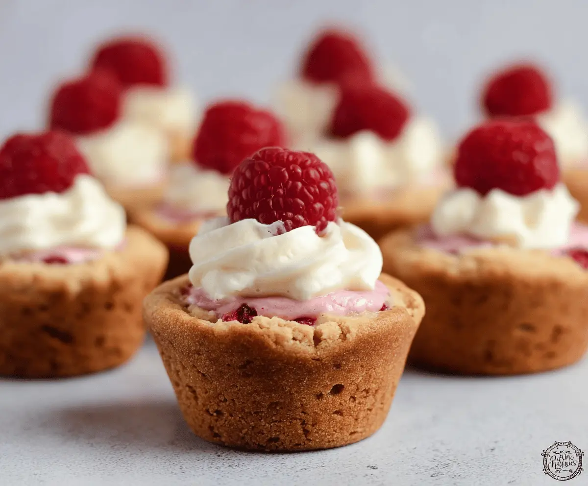 Delicious Raspberry Cheesecake Cookie Cups with fresh raspberries and creamy cheese filling