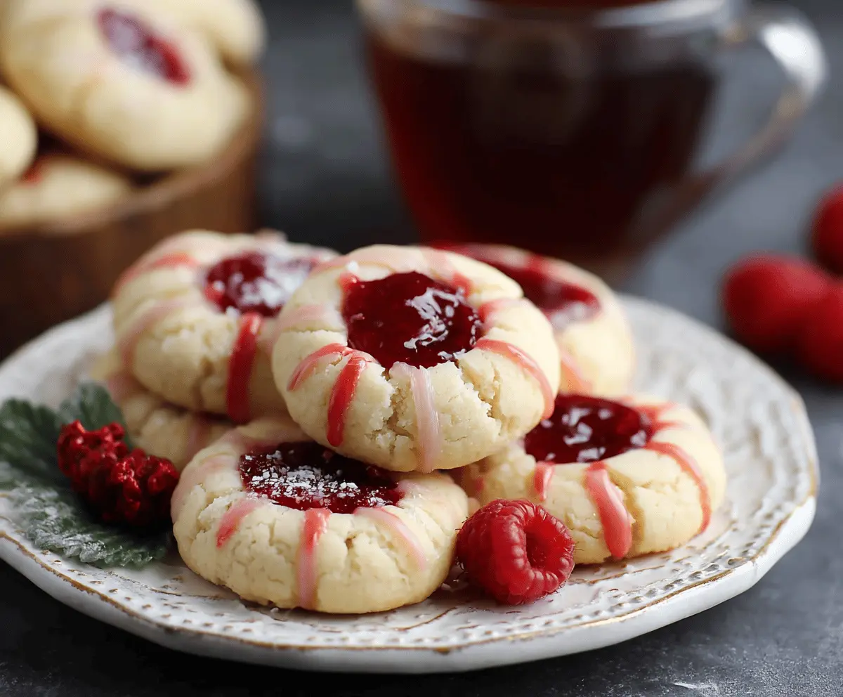 Delicious Raspberry Cheesecake Thumbprint Cookies with fresh raspberries and creamy cheesecake filling