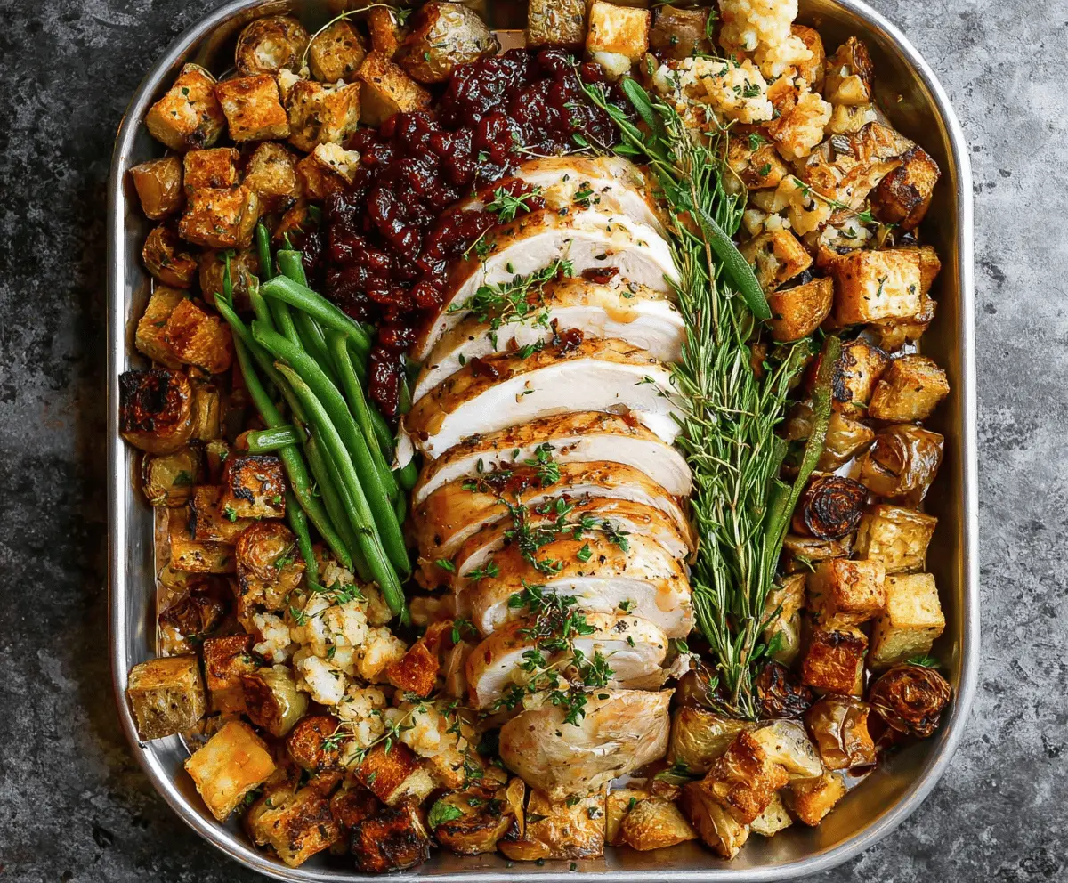Delicious sheet pan turkey dinner with roasted vegetables and herbs