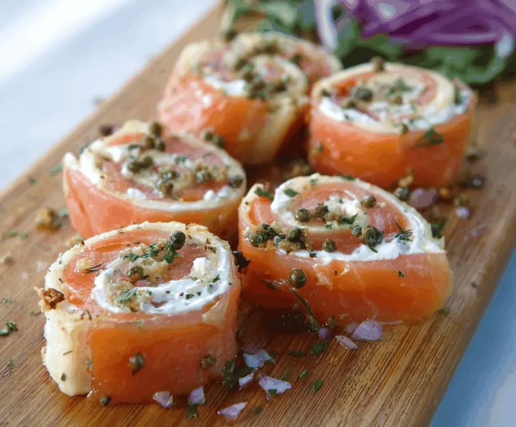 Delicious smoked salmon pinwheels with cream cheese and fresh herbs, perfect for appetizers.
