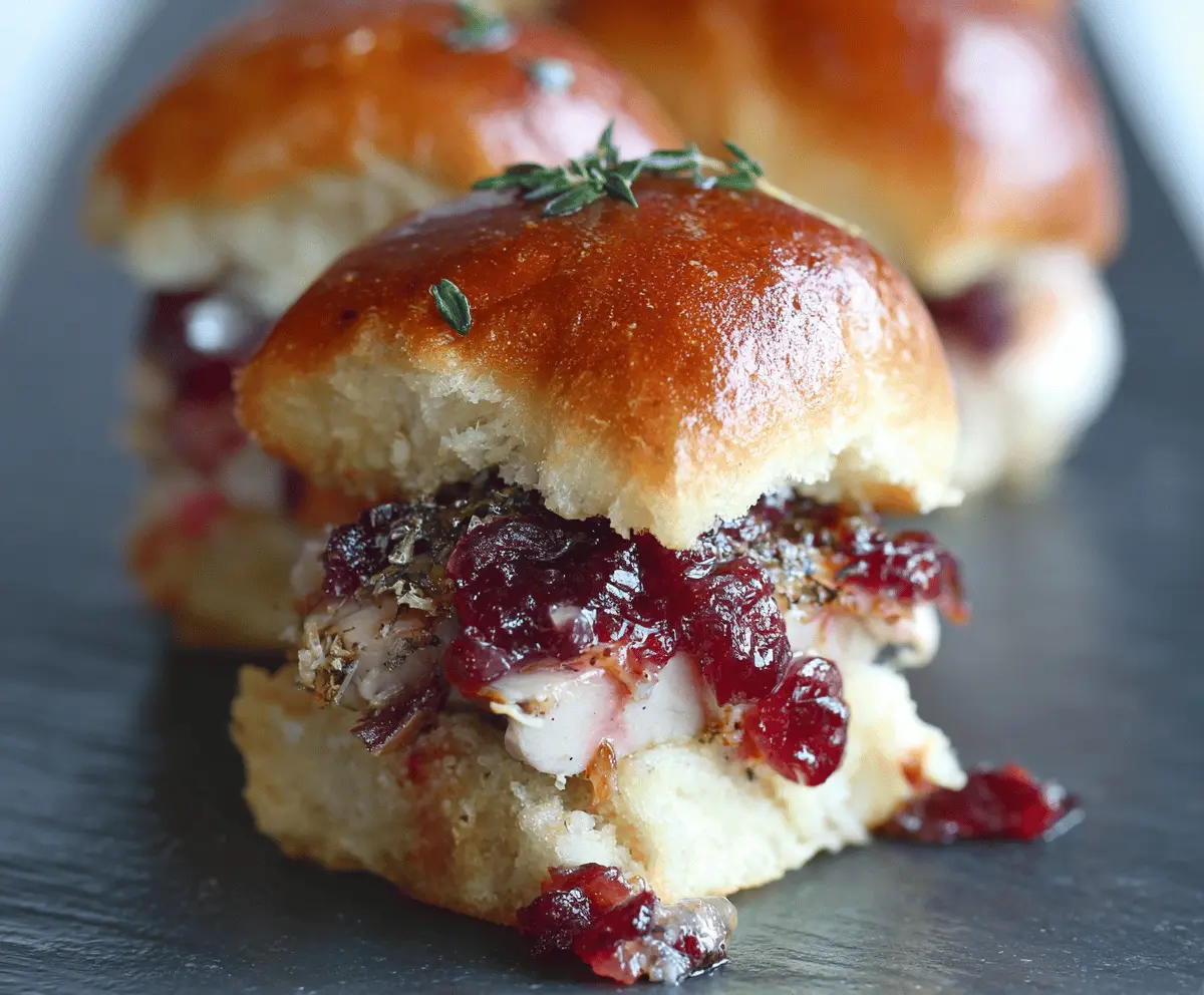 Delicious turkey cranberry sliders with fresh ingredients and melted cheese on a platter.