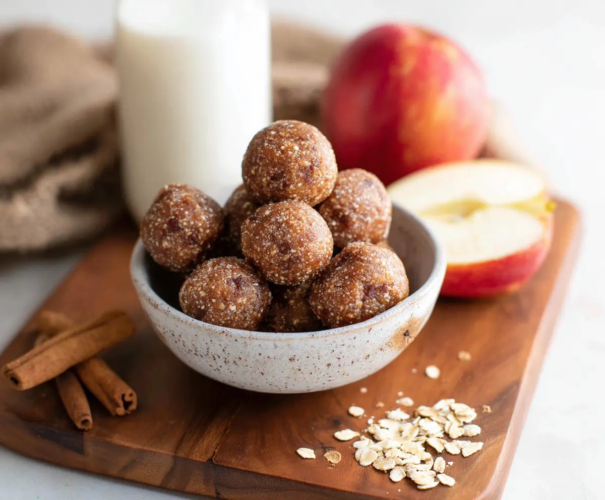 Healthy apple pie protein bites with crispy texture and sweet cinnamon flavor