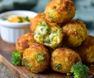 Delicious baked broccoli cheese balls on a white plate, garnished with herbs, perfect for snacks or appetizers.