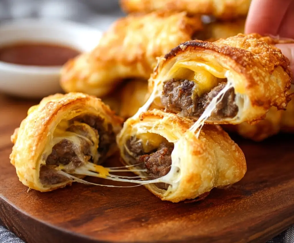 Delicious beef and cheese crescent ring bites served fresh and hot as a savory appetizer.