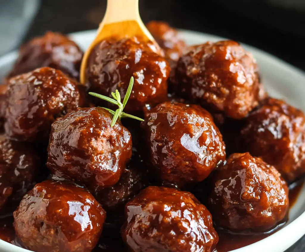 Delicious bourbon honey BBQ meatballs served on a platter, perfect for entertaining.