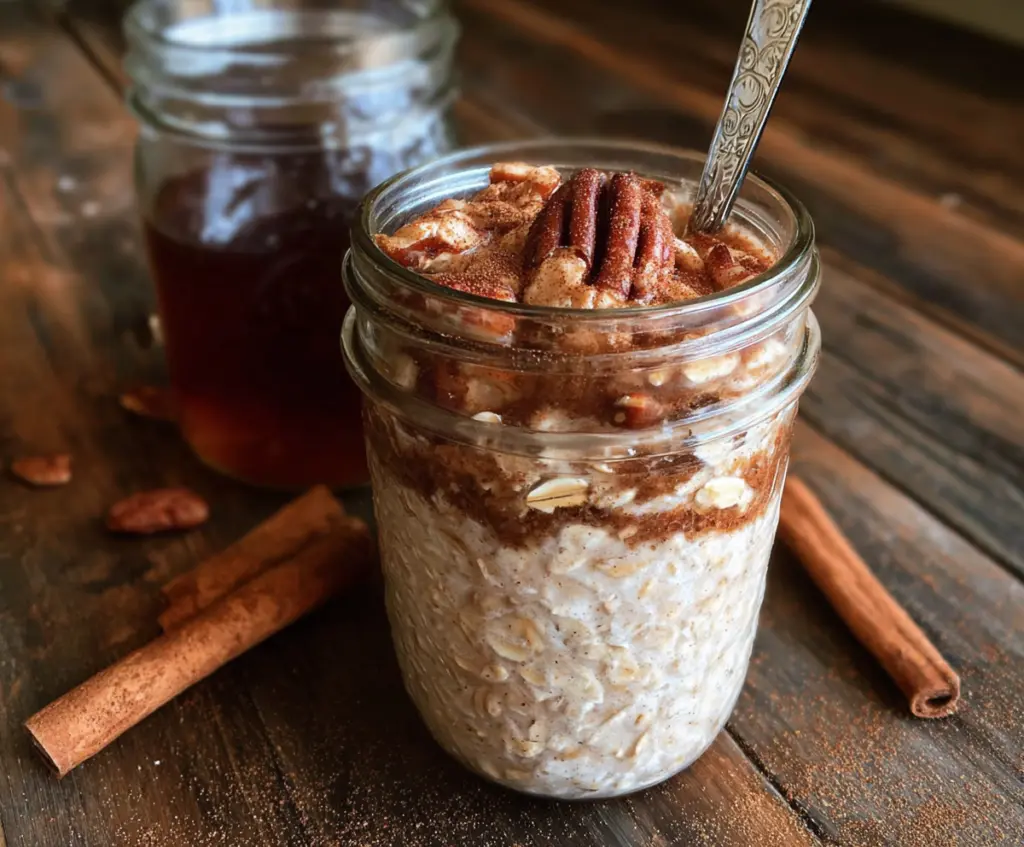 Creamy overnight oats with brown sugar and cinnamon for a healthy breakfast.