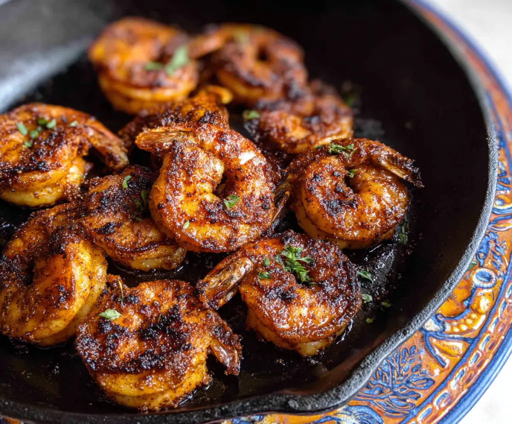 Savory Cajun Blackened Shrimp with Spices and Garnishes