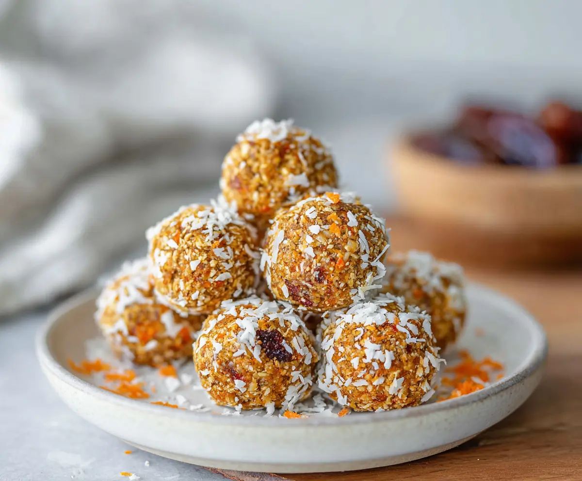 Healthy Carrot Cake Energy Bites with grated carrots and nuts for a nutritious snack