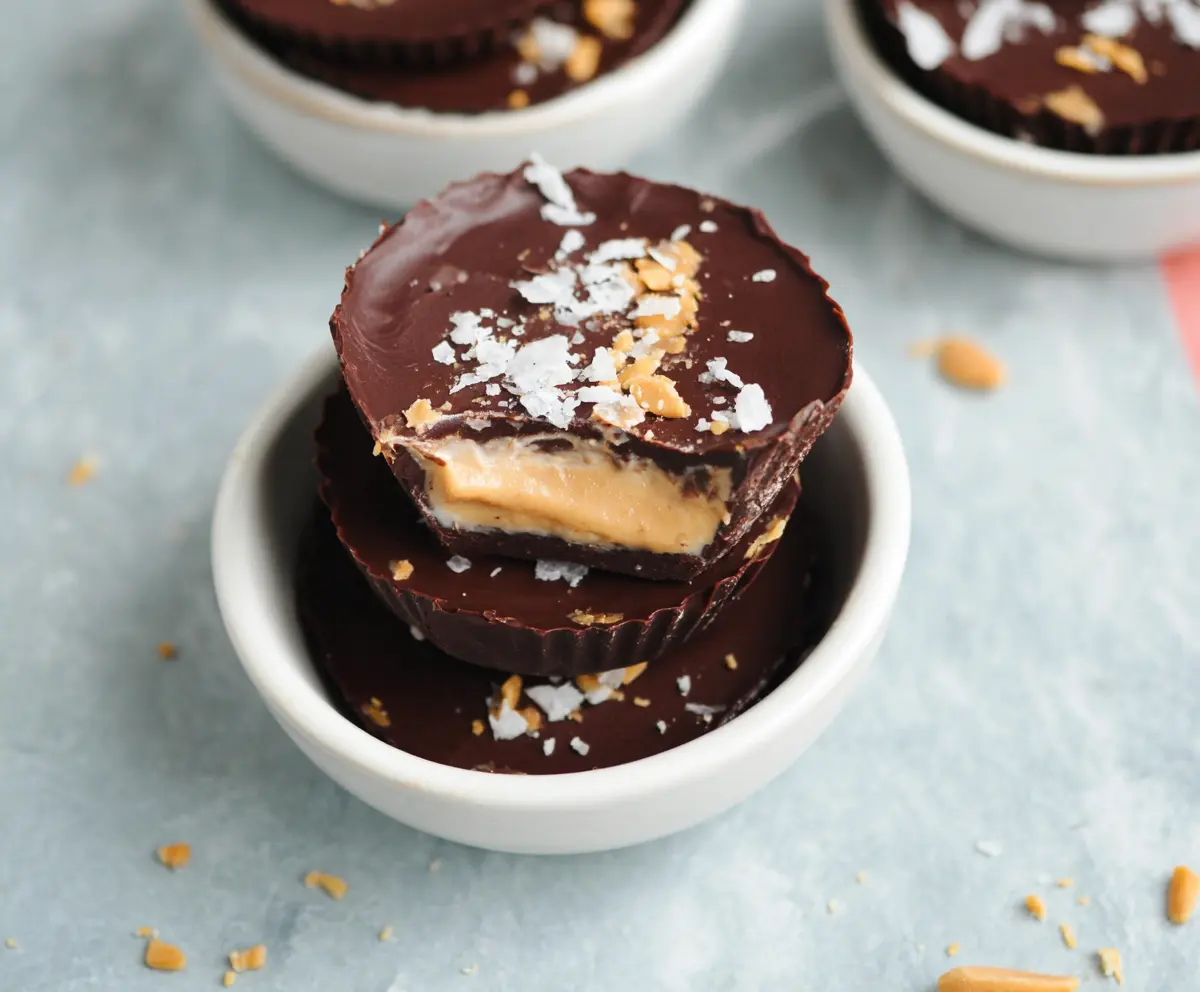 Delicious Greek yogurt peanut butter cups on a plate with a creamy texture and rich flavor.