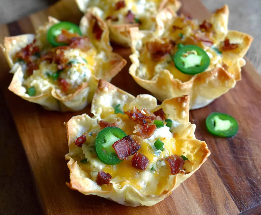 Delicious Jalapeno Popper Wonton Cups filled with spicy jalapenos and creamy cheese for a savory appetizer.