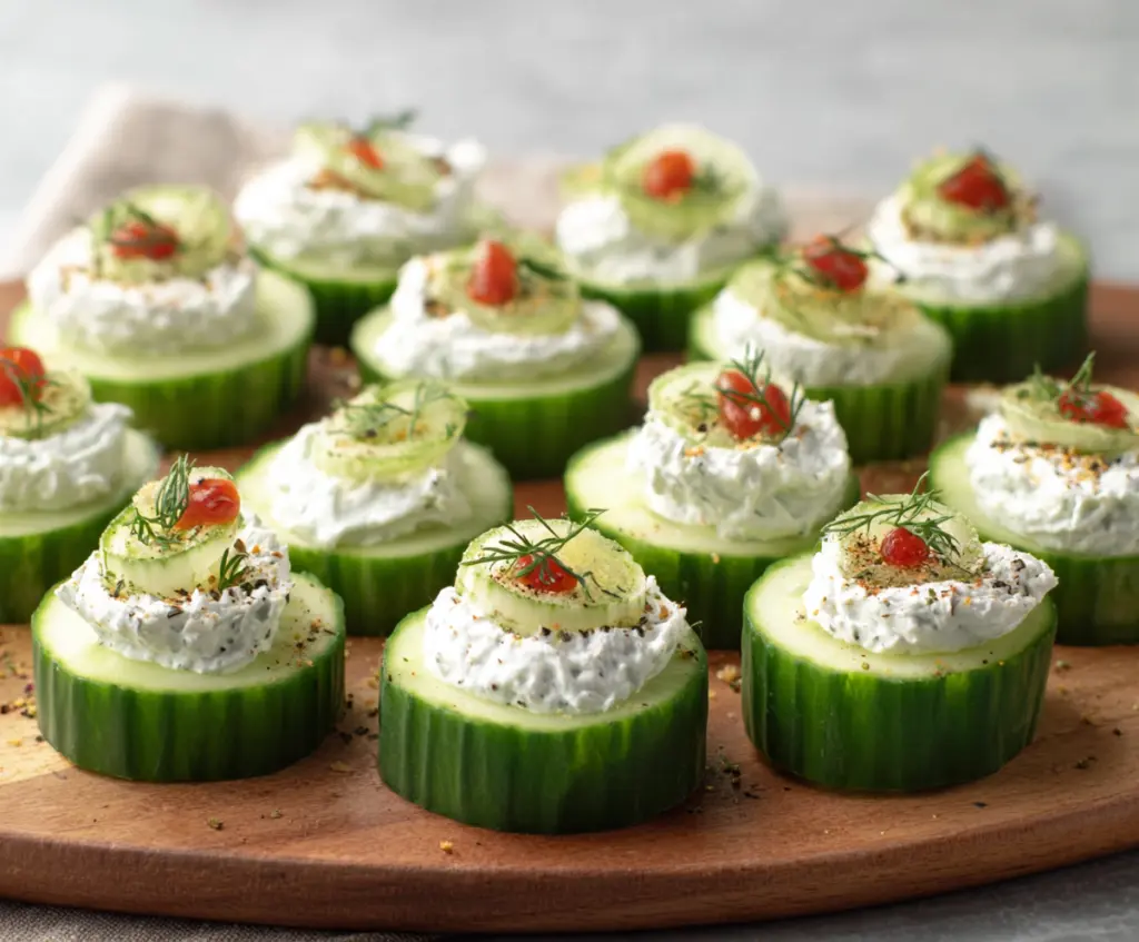 Delicious Ranch Cucumber Bites with fresh herbs and creamy dip for a refreshing appetizer.
