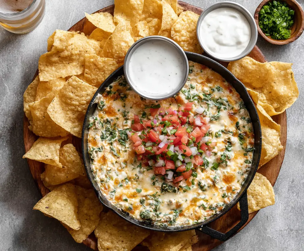 Delicious 54th Street Gringo Dip served with fresh tortilla chips, perfect for sharing at parties.