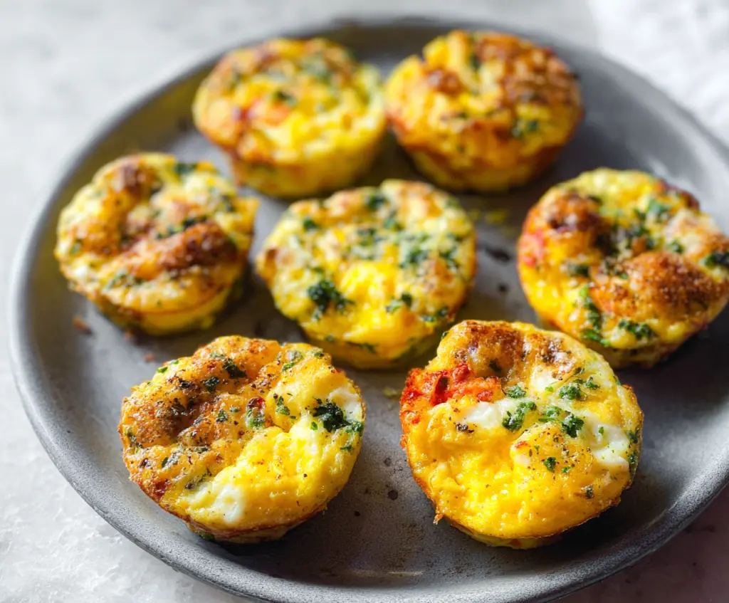Healthy baked egg muffins with vegetables and cheese, perfect for a quick breakfast.