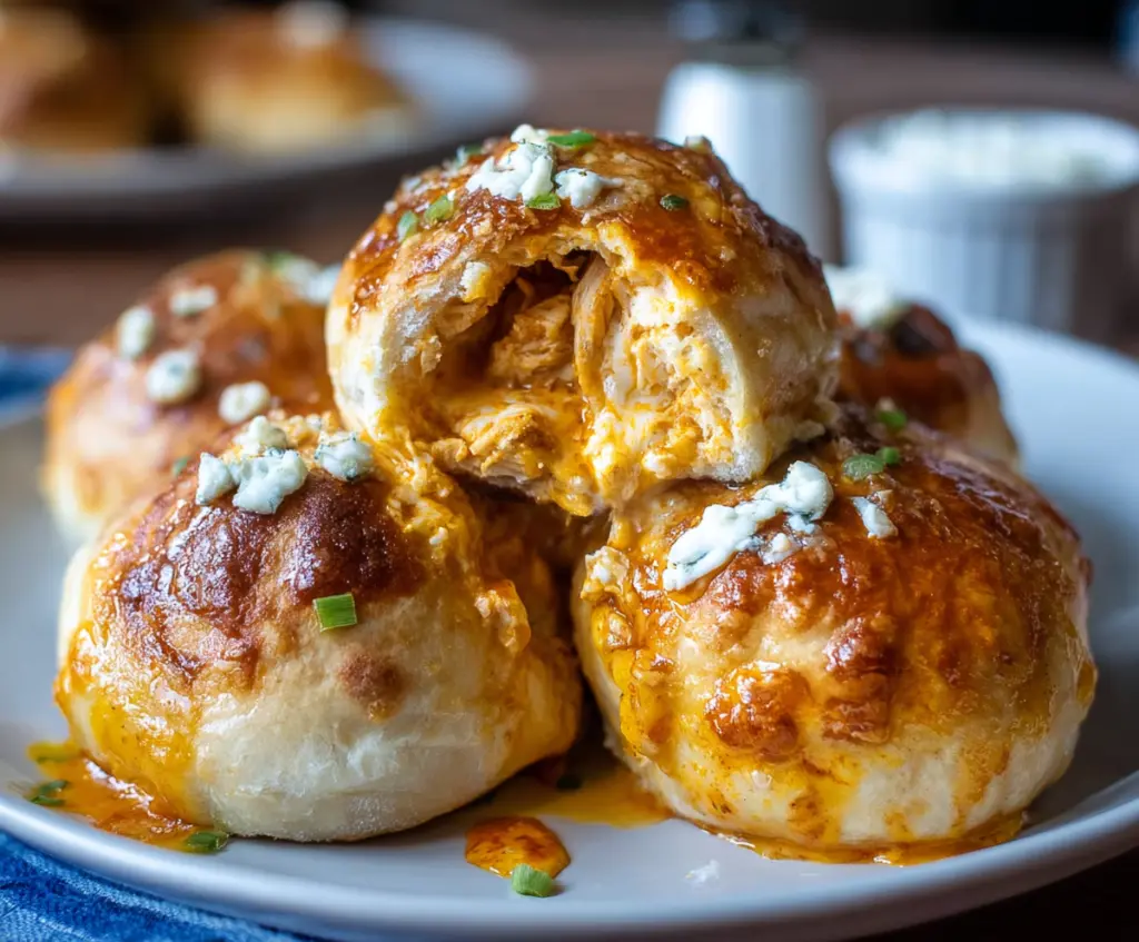 Delicious Buffalo Chicken Bombs stuffed with spicy chicken and cheese, perfect as a snack or appetizer.
