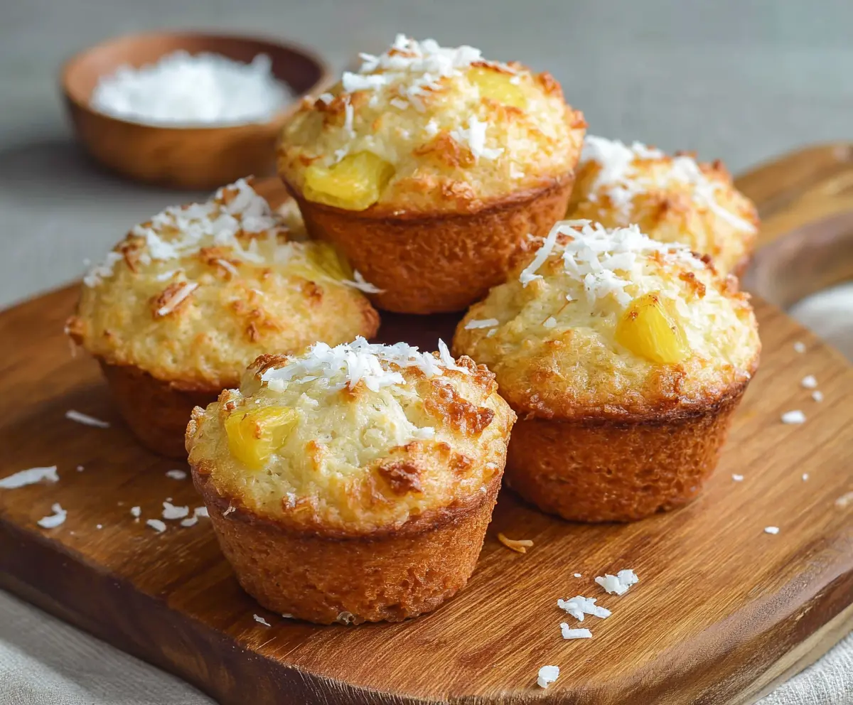 Delicious coconut and pineapple cottage cheese muffins, perfect for a healthy breakfast or snack.