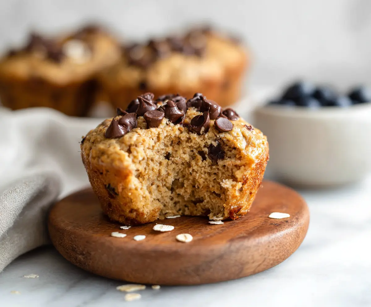 Healthy cottage cheese oatmeal blender muffins on a plate, perfect for breakfast or snack time.