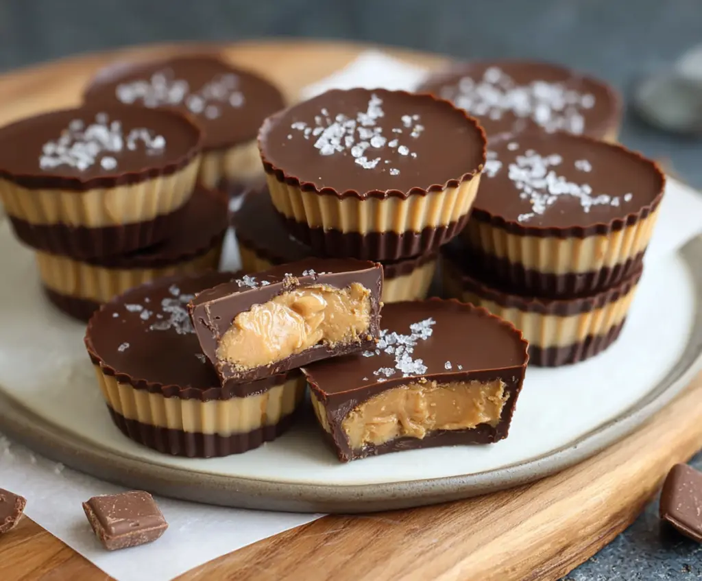 Delicious homemade cottage cheese peanut butter cups on a plate, perfect for a healthy snack.