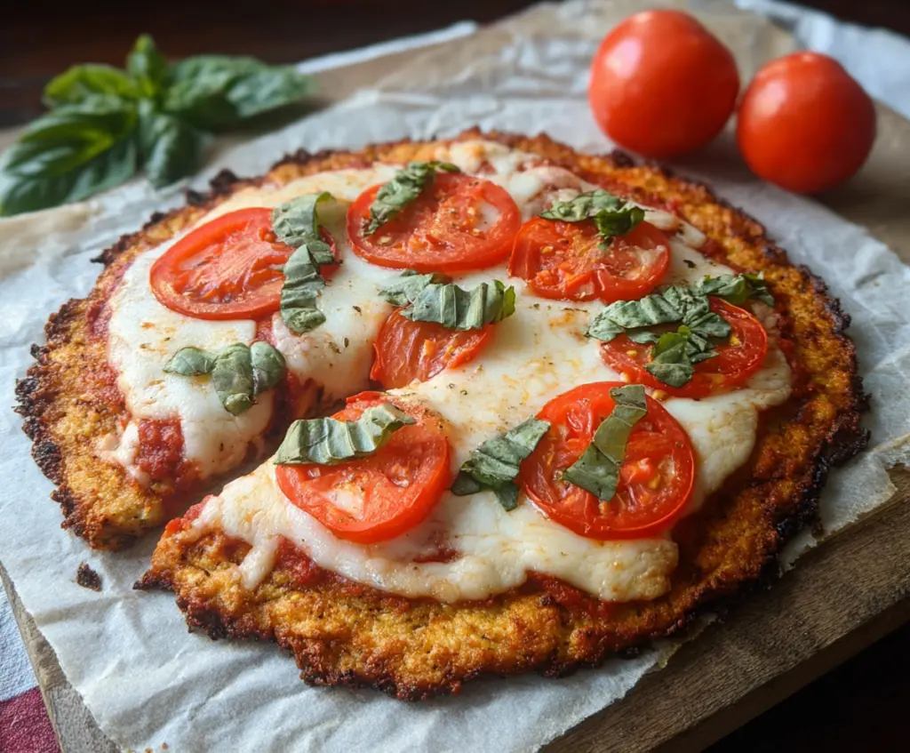Homemade cottage cheese pizza crust topped with fresh ingredients, ready for baking.