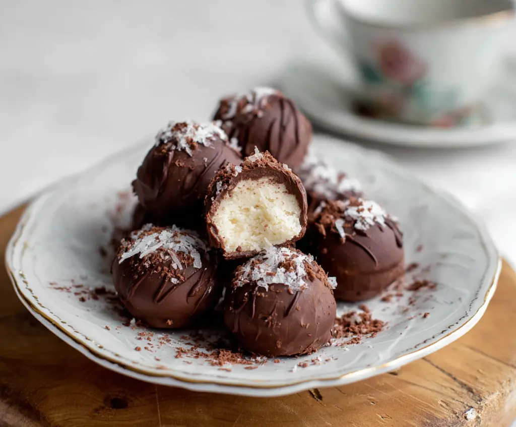 Delicious cottage cheese truffles garnished with cocoa powder ready to enjoy as a healthy dessert.
