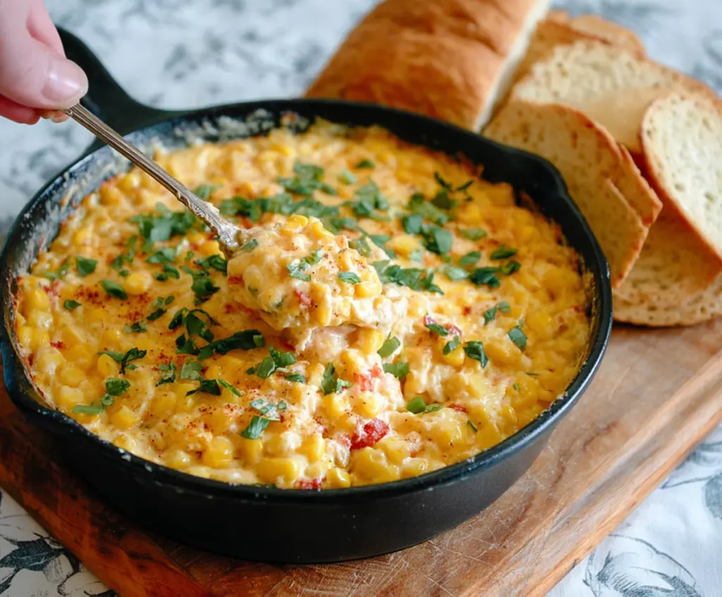Cream Cheese Corn Dip served with crispy tortilla chips, perfect for snacking or parties.