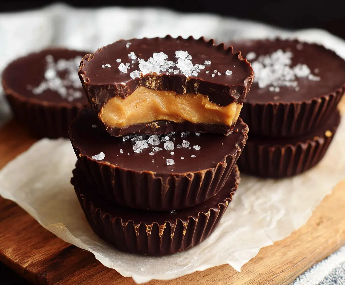Delicious healthy dark chocolate peanut butter cups on a white plate ready to serve.