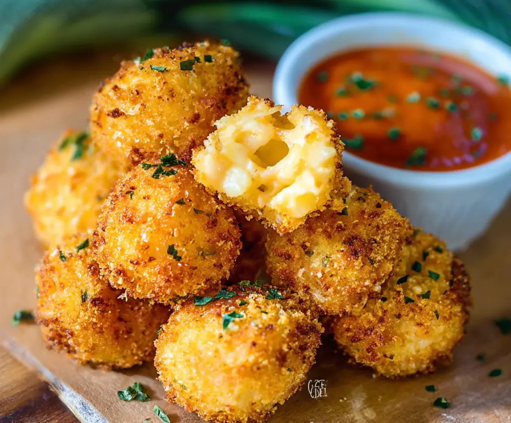 Delicious golden-brown Mac and Cheese Bites served on a white plate, perfect for appetizers or snacks.