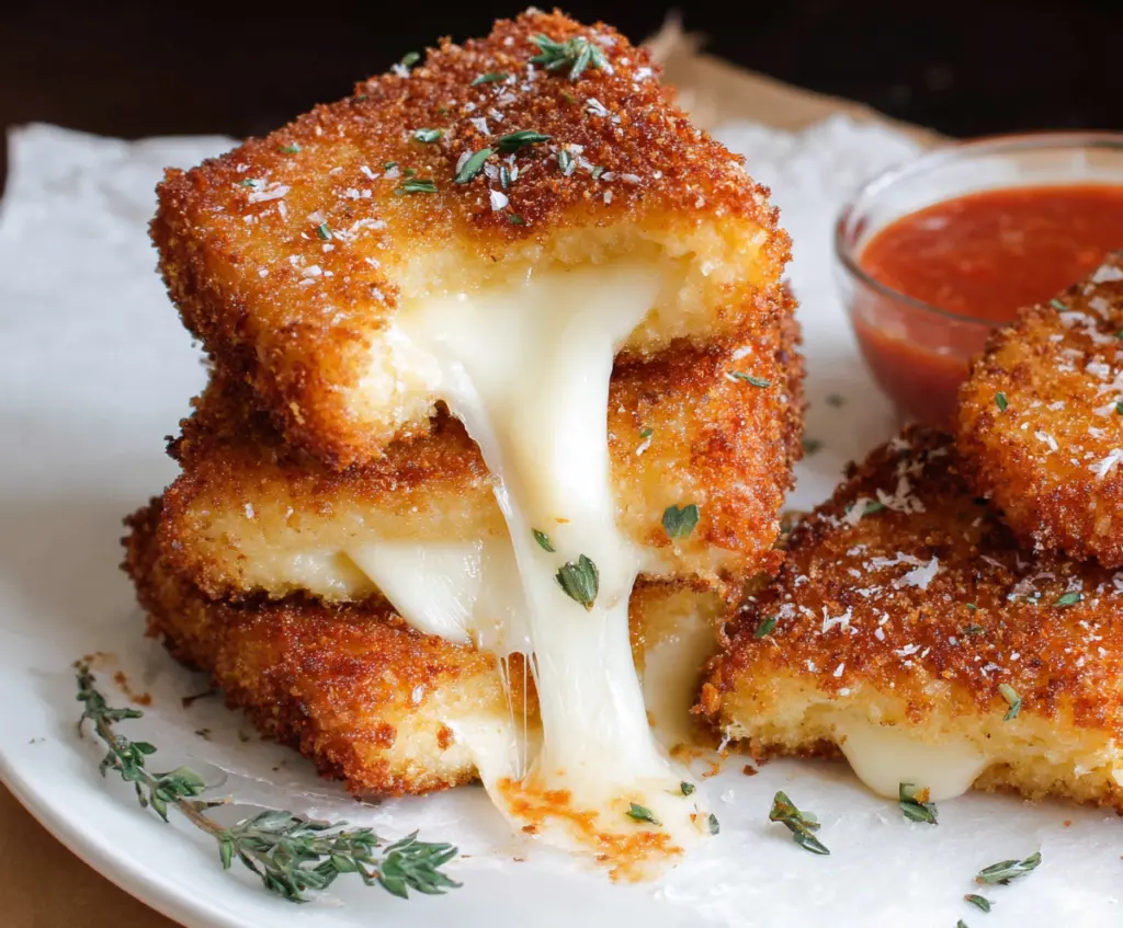 Delicious Mozzarella Carrozza, crispy fried mozzarella-stuffed sandwich ready to serve