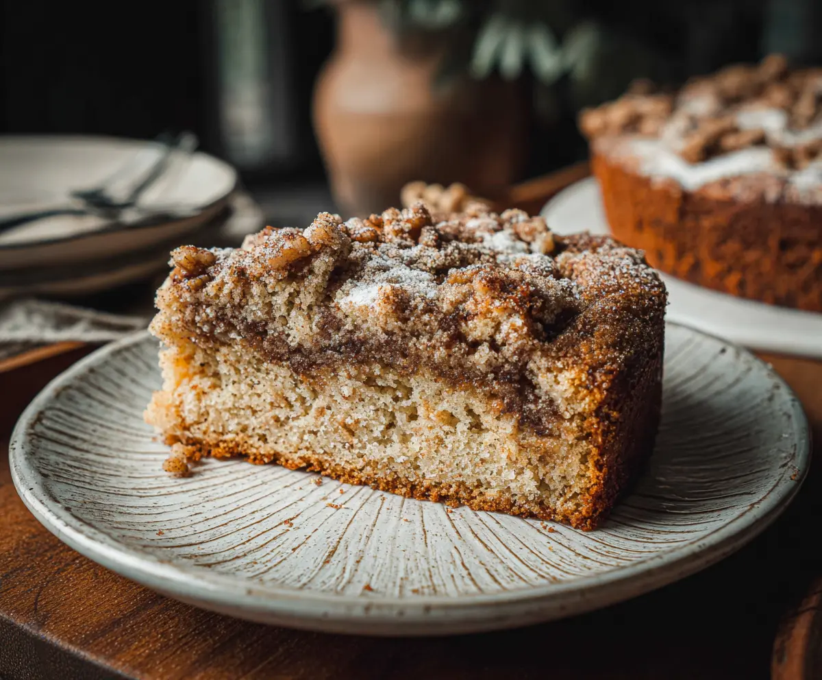 Delicious homemade sourdough breakfast cake served with fresh berries and a drizzle of honey.