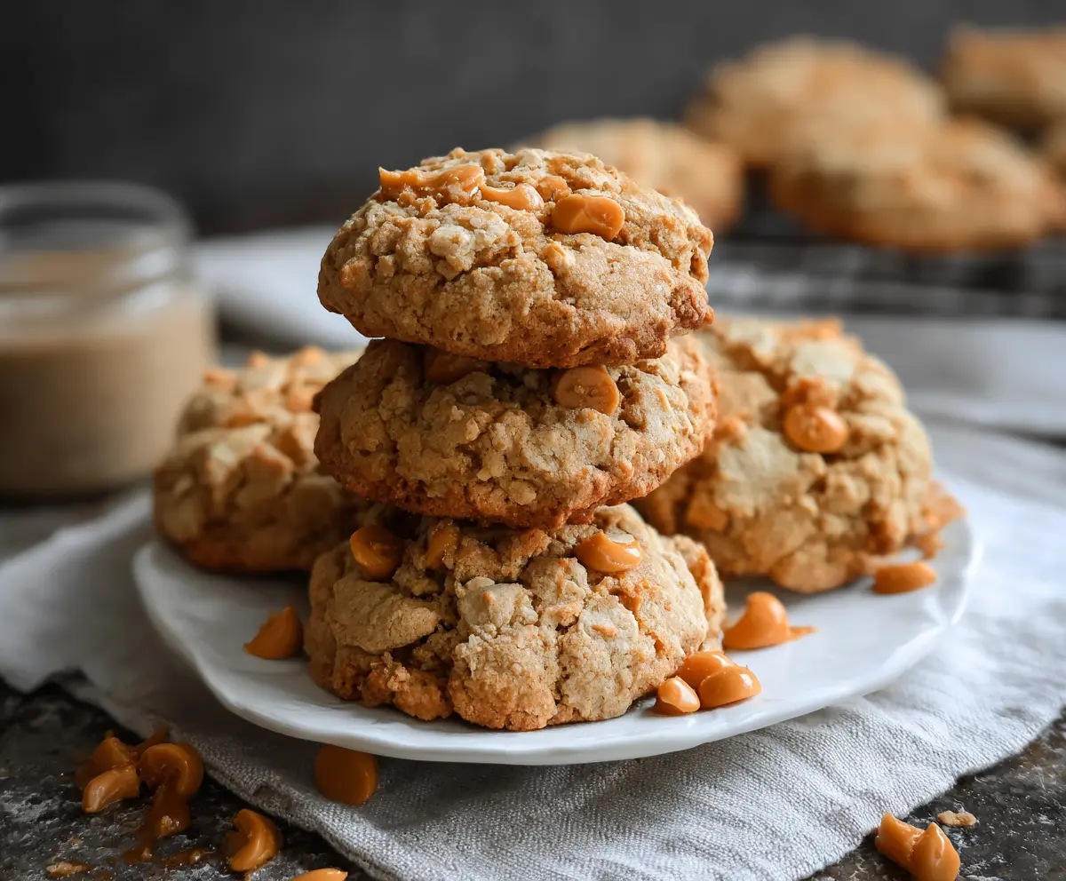 Delicious homemade sourdough butterscotch cookies with golden brown edges and gooey butterscotch chips.