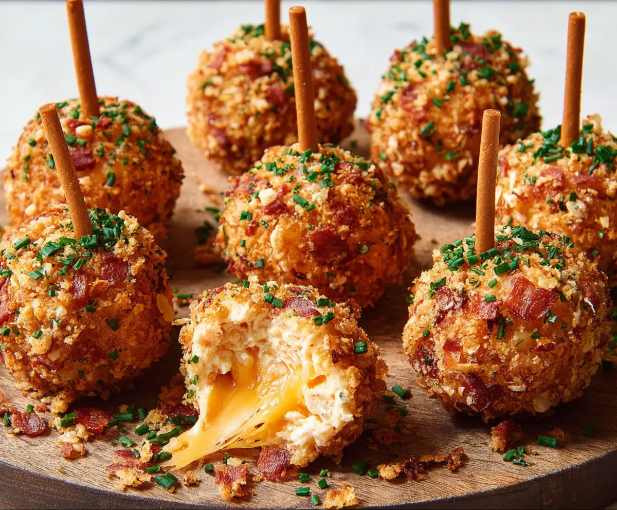 Delicious Cheeseball Bites appetizer with creamy cheese and savory toppings on a platter.