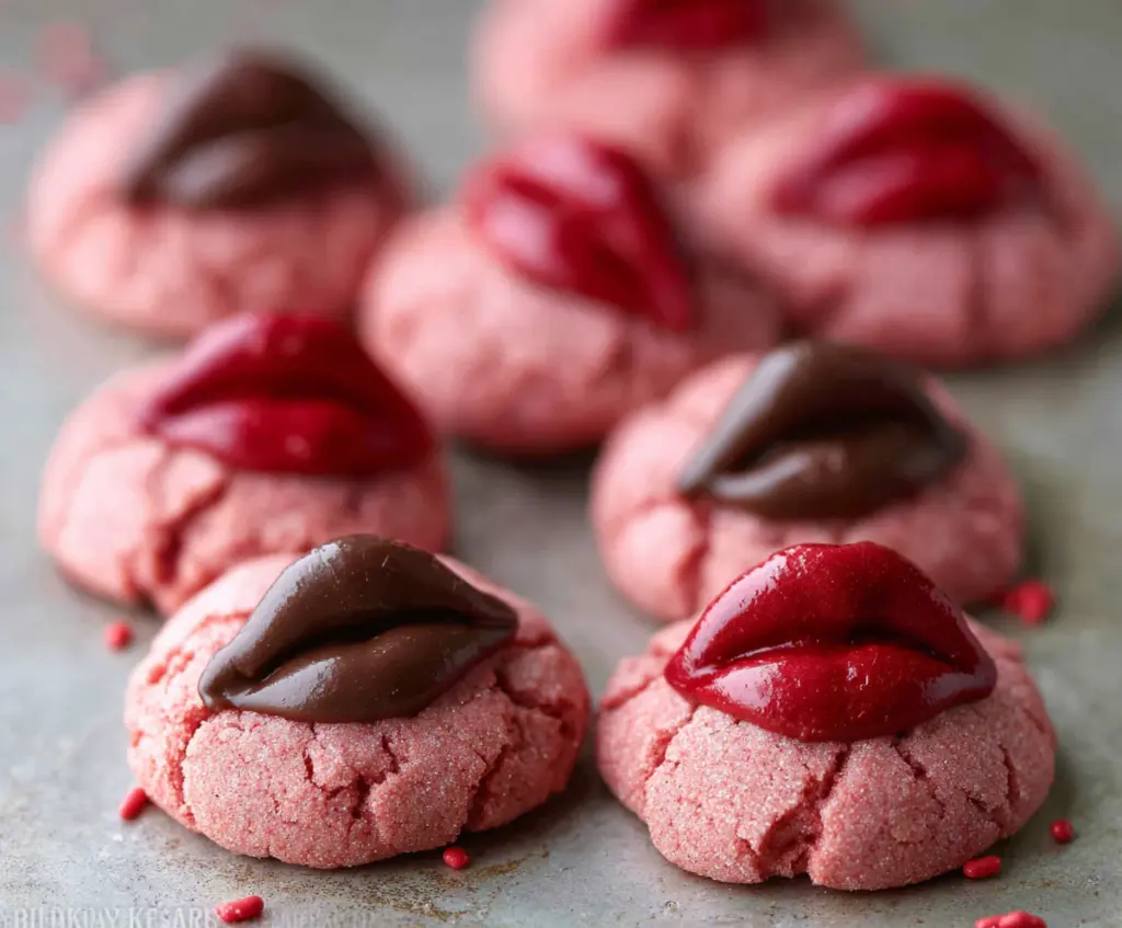 Delicious Cherry Kiss Cookies with bright red cherries and creamy filling on a white plate
