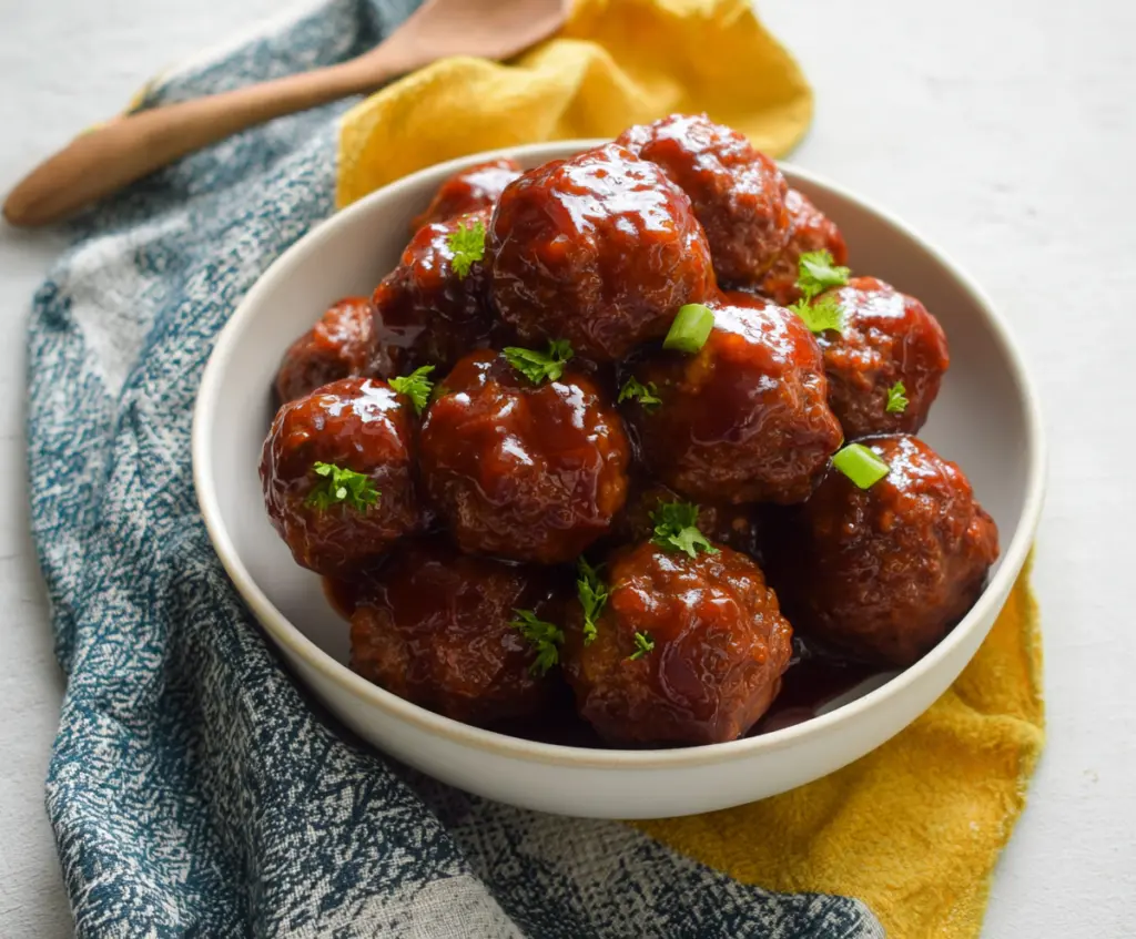 Savory Crock Pot BBQ Meatballs served in a bowl, perfect for quick family dinner