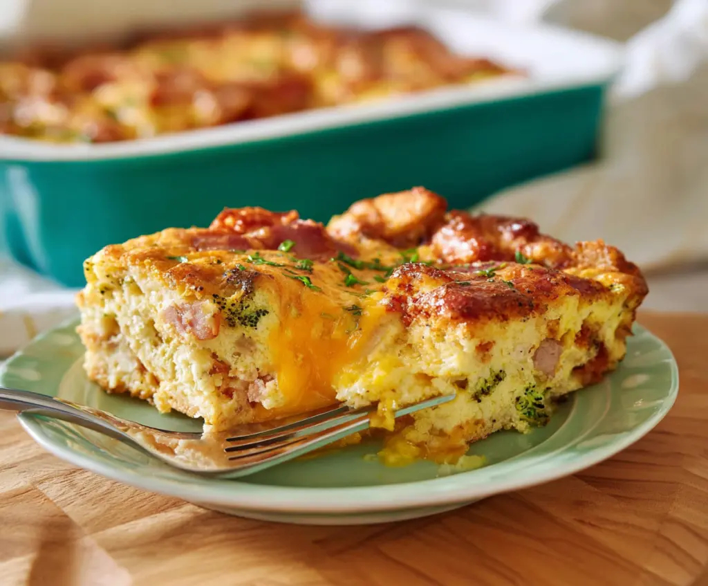 Delicious Easter Breakfast Casserole with eggs, cheese, and vegetables in a baking dish