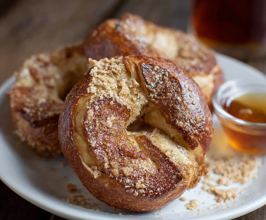 Delicious French toast bagels topped with cinnamon and powdered sugar, ready to serve for breakfast.