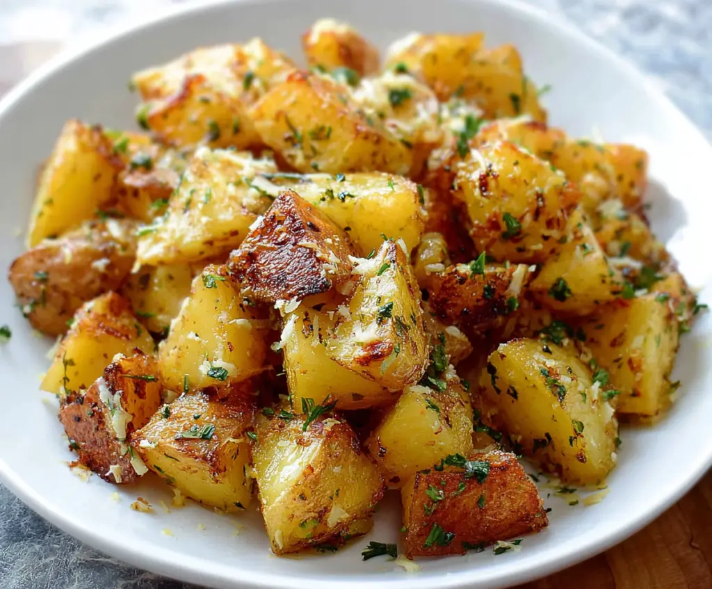 Creamy garlic ranch potatoes roasted to perfection served as a delicious side dish.