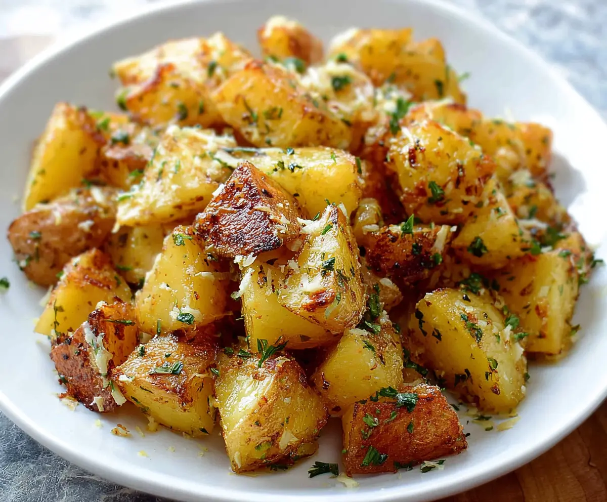 Creamy garlic ranch potatoes roasted to perfection served as a delicious side dish.