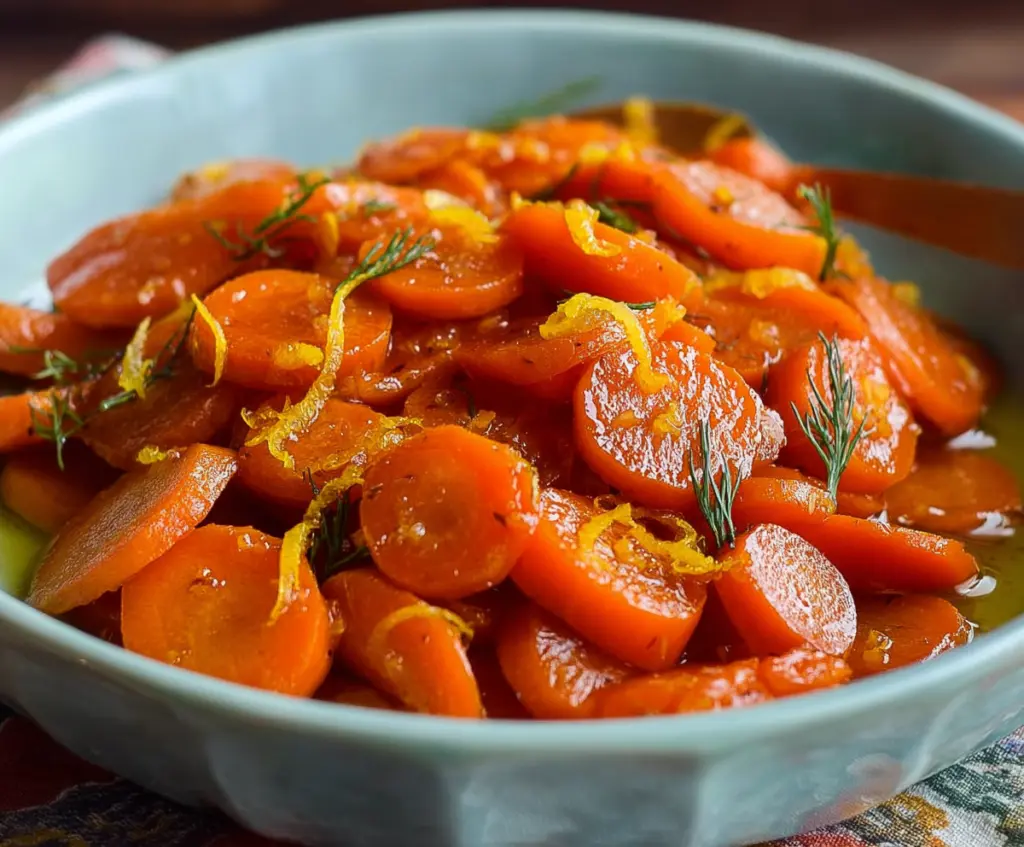 Delicious glazed carrots with orange zest and fresh ginger, perfect for a healthy side dish.