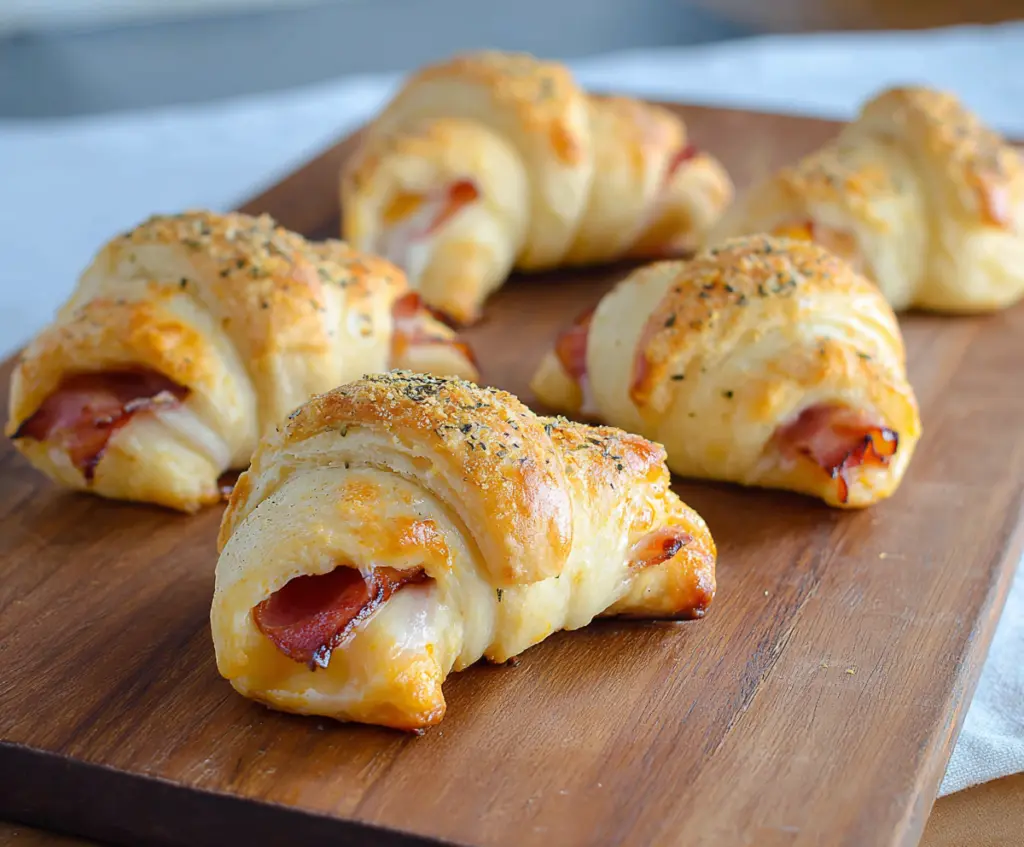 Delicious ham and cheese crescent rolls fresh out of the oven, golden and flaky.