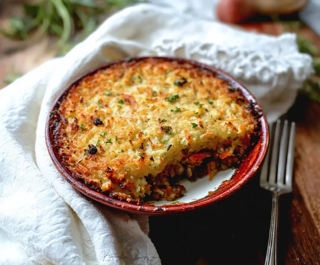 Delicious Hash Brown Shepherd's Pie topped with crispy golden hash browns and savory filling.