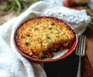 Delicious Hash Brown Shepherd's Pie topped with crispy golden hash browns and savory filling.