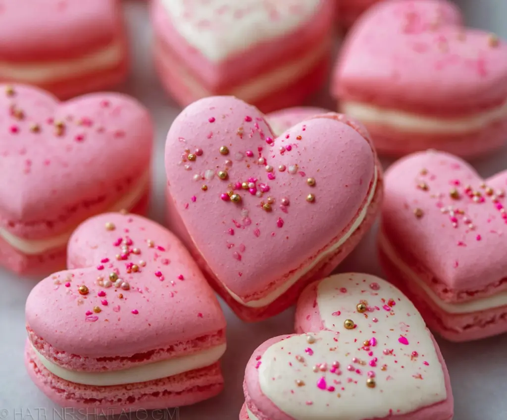Delicious heart-shaped macarons for romantic desserts and celebrations
