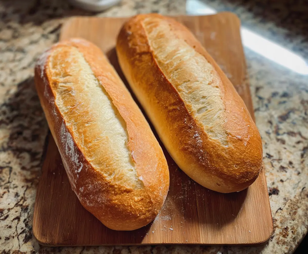 Homemade sourdough discard French bread fresh out of the oven, showcasing a golden crust and rustic appeal.