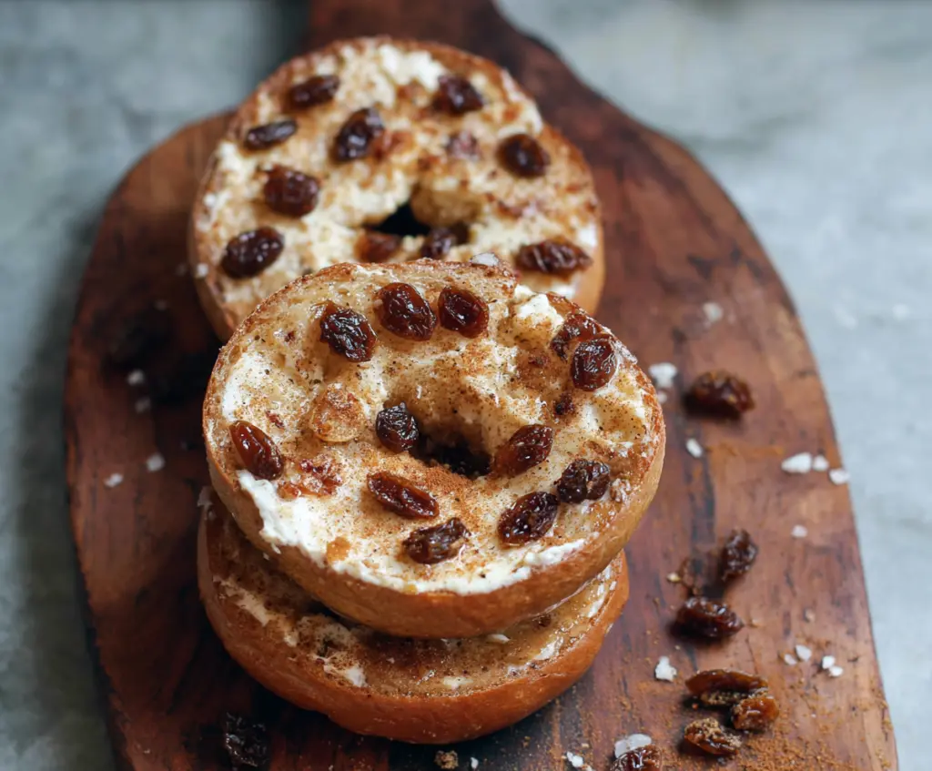 Delicious homemade cinnamon raisin Greek yogurt bagels made with five simple ingredients, perfect for breakfast or snacks.
